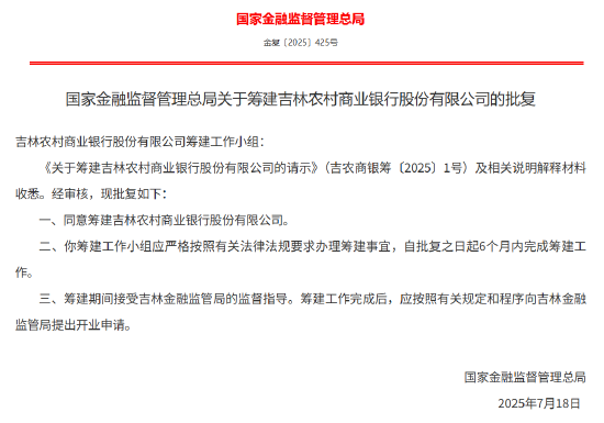 大牛网 吉林农村商业银行获批筹建